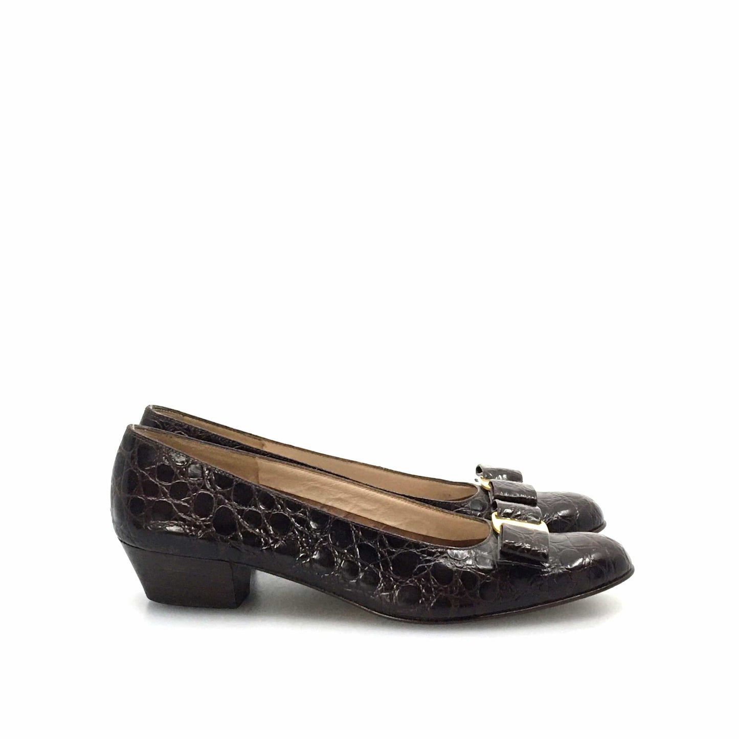 Salvatore Ferragamo Womens Brown Patent Leather Heels Pumps Shoes 8 AAAA