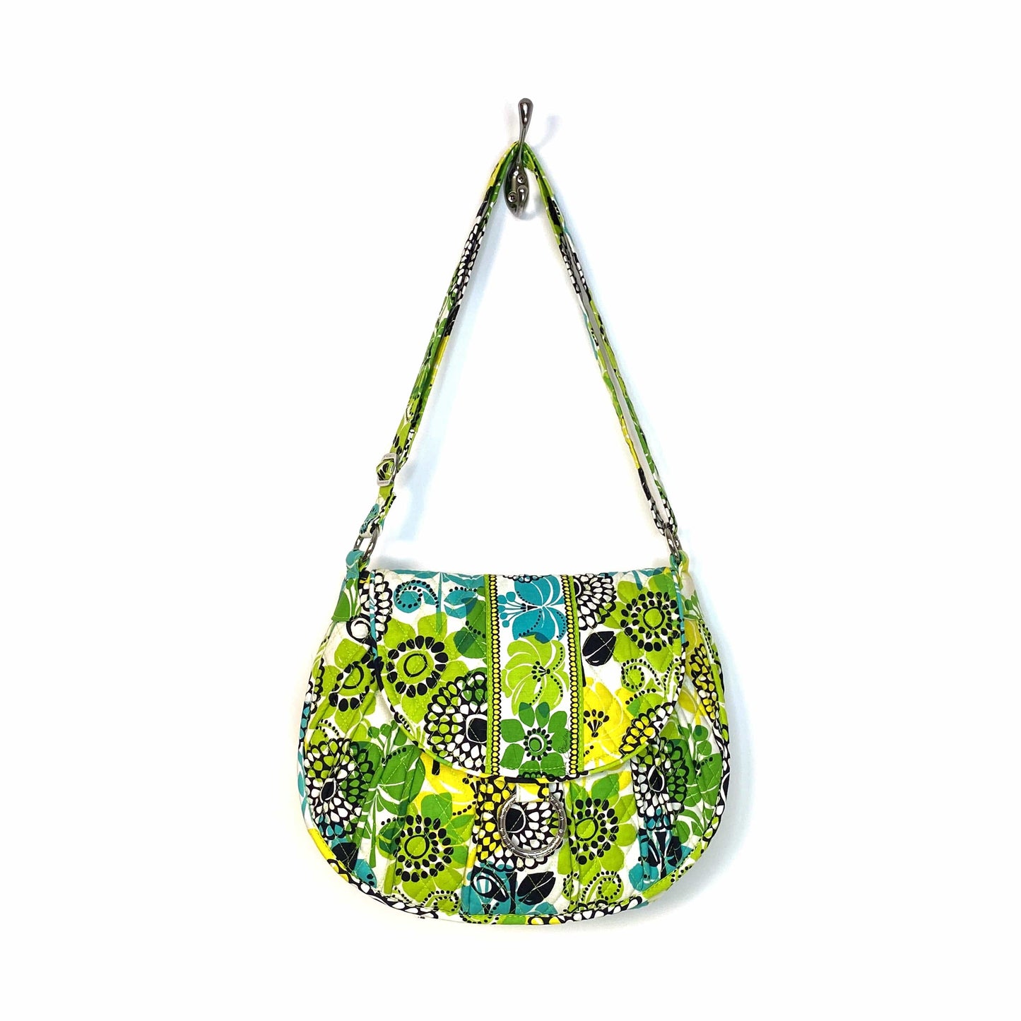 Vera Bradley Limes Up Pattern Green Floral Quilted Shoulder Saddle Bag