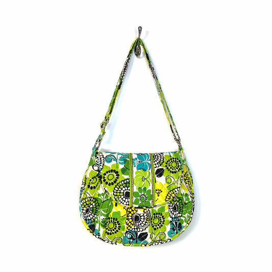 Vera Bradley Limes Up Pattern Green Floral Quilted Shoulder Saddle Bag