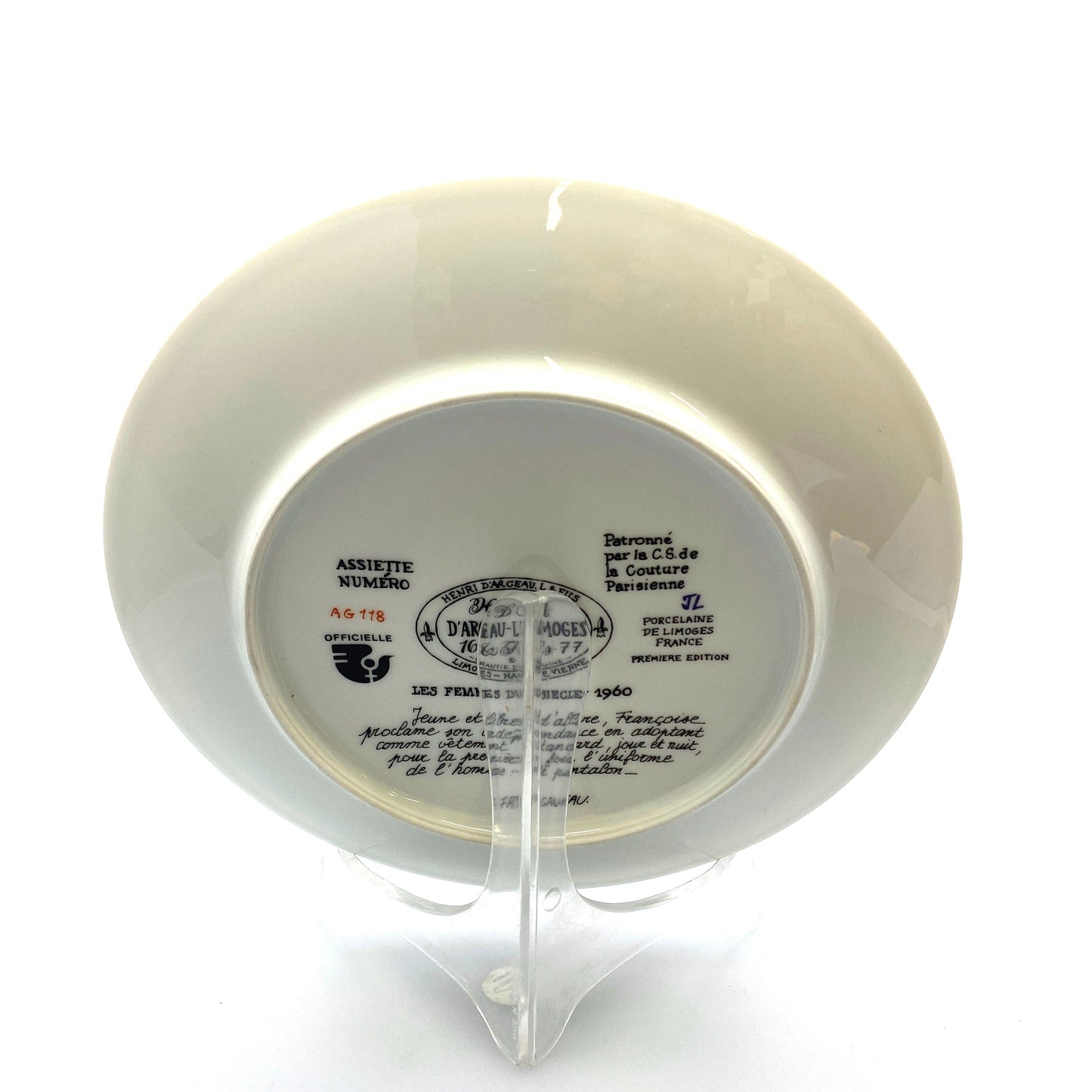Vintage 1979 D'Arceau Limoges Collectors Plate “Francoise en pantalon” Belle Epoque