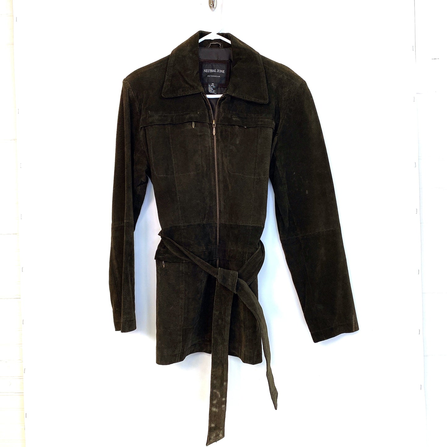 Neutral Zone Outerwear Womens Size M Brown Leather Belted Jacket