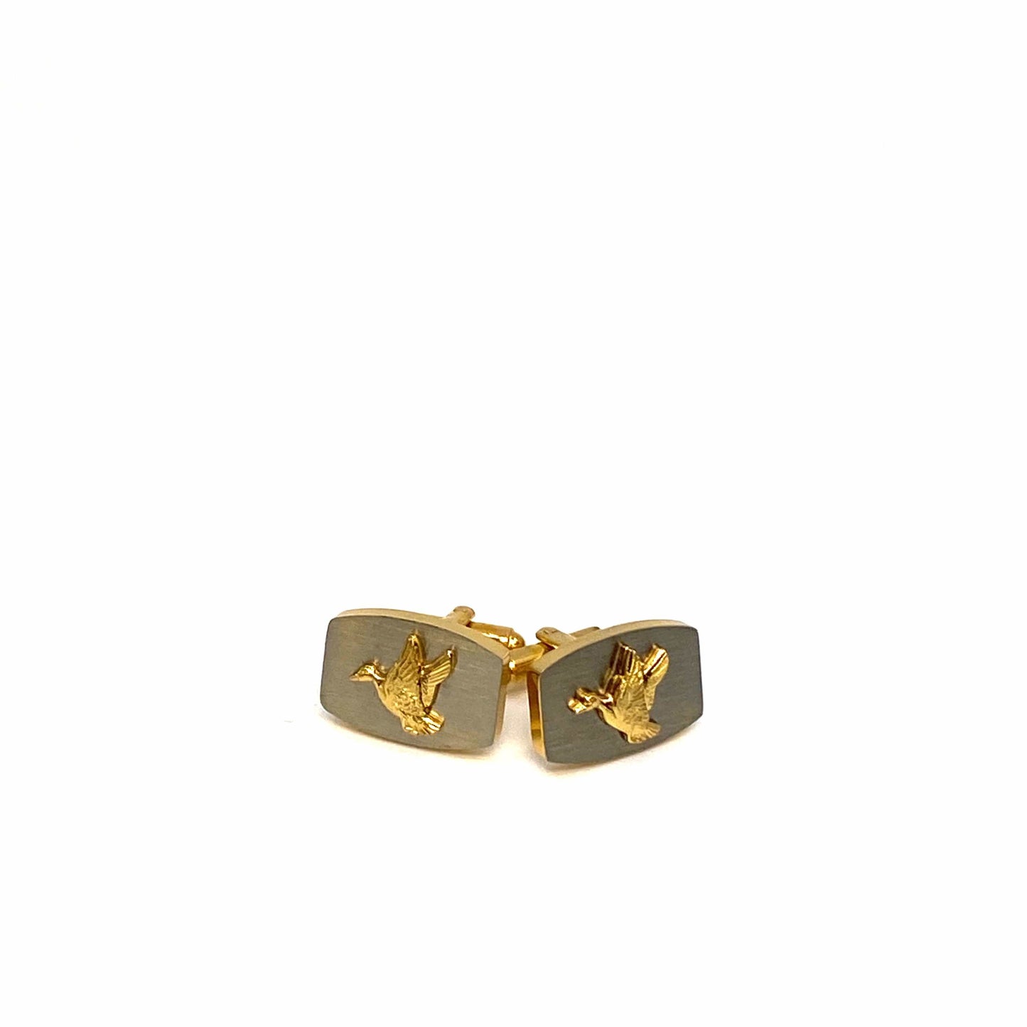 Vintage Mens Cufflinks Ducks in Flight Gold/Silver
