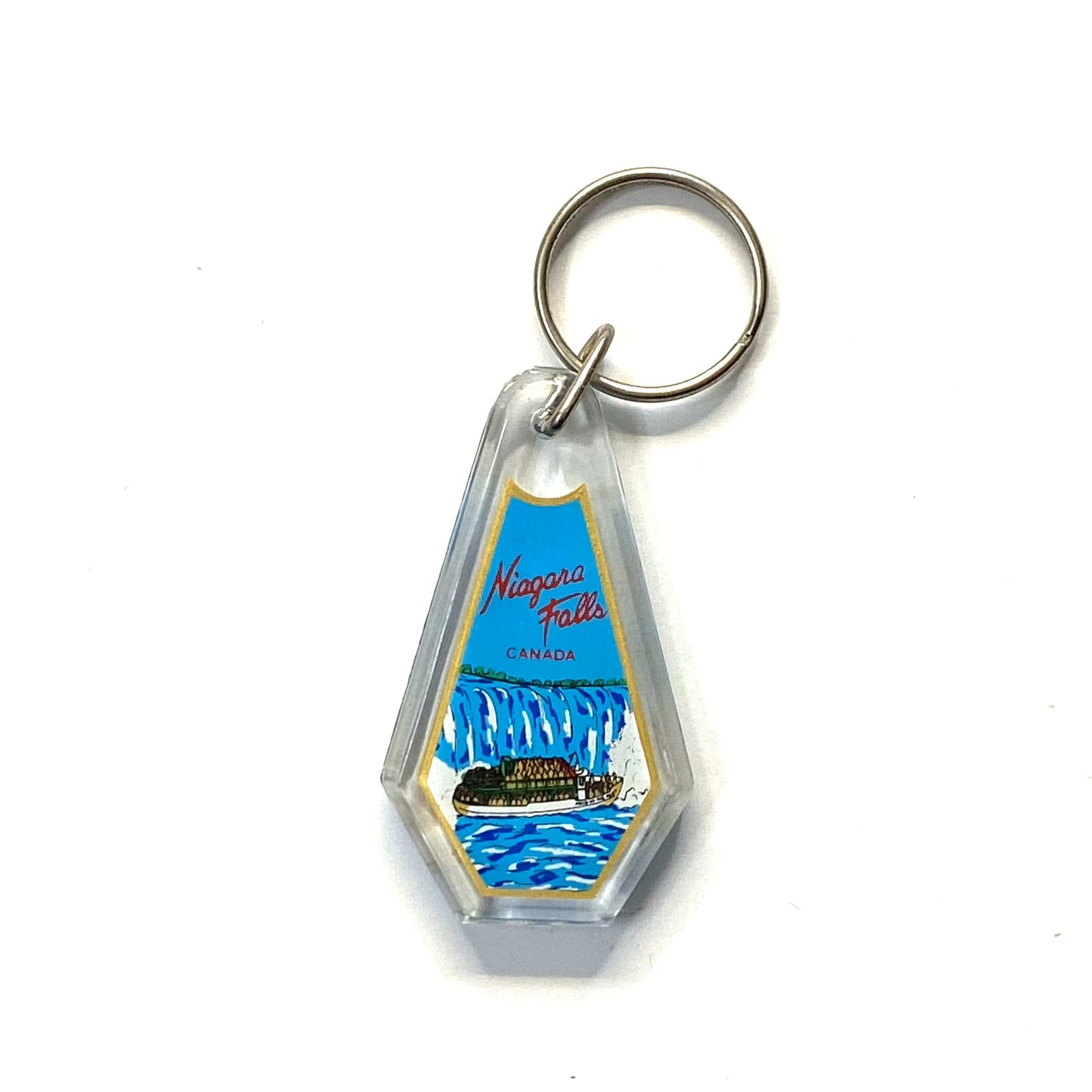 Vintage Niagara Falls, Canada Travel Souvenir Keychain Key Ring Diamond Clear Acrylic