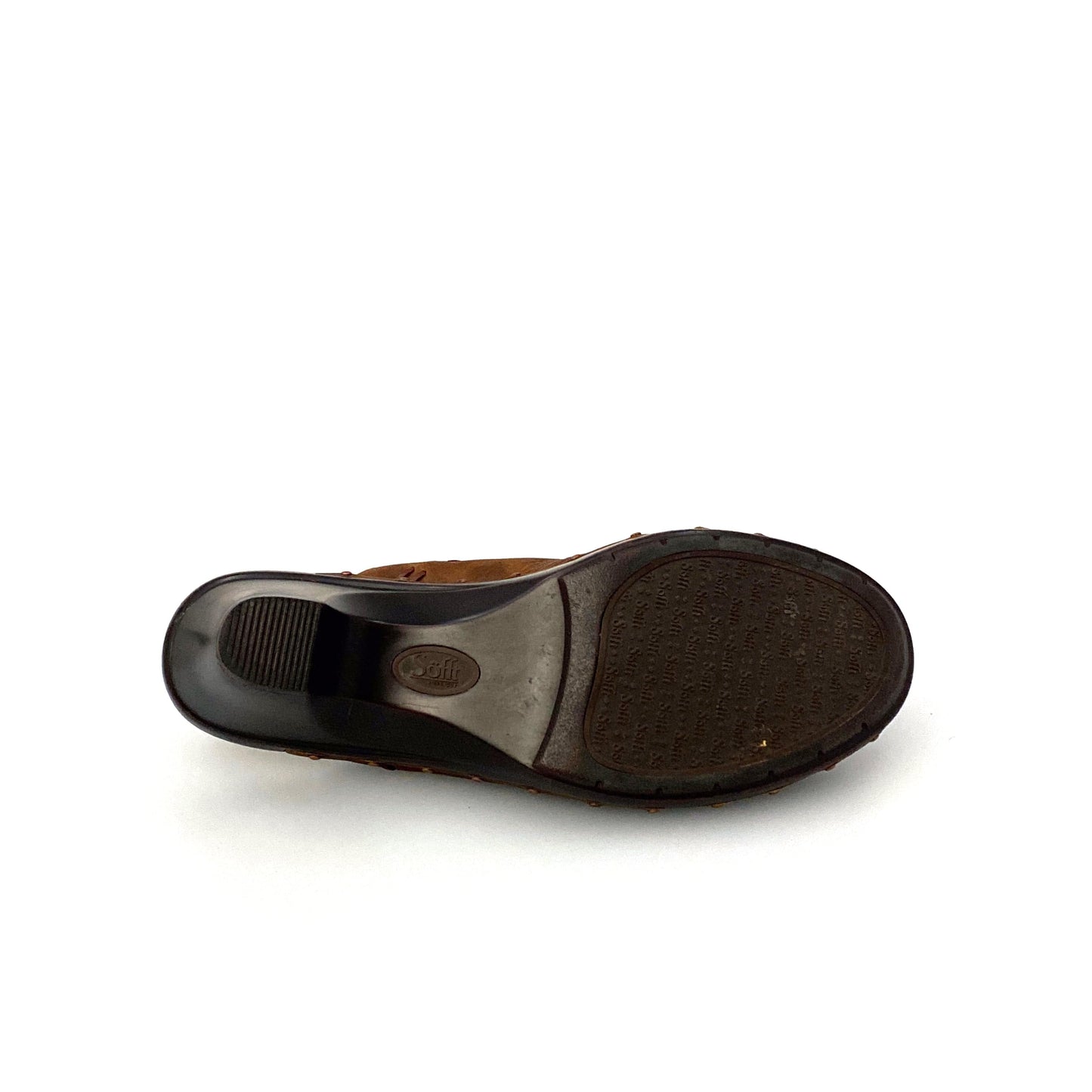 Sofft Womens Size 9M Brown Mules Shoes Leather Stitched Heeled
