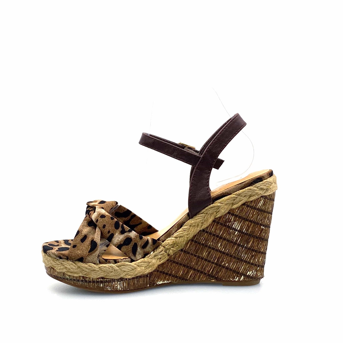 Madden Girl Womens Size 8.5 Endanger Open Toe Wedge Heels Animal Print