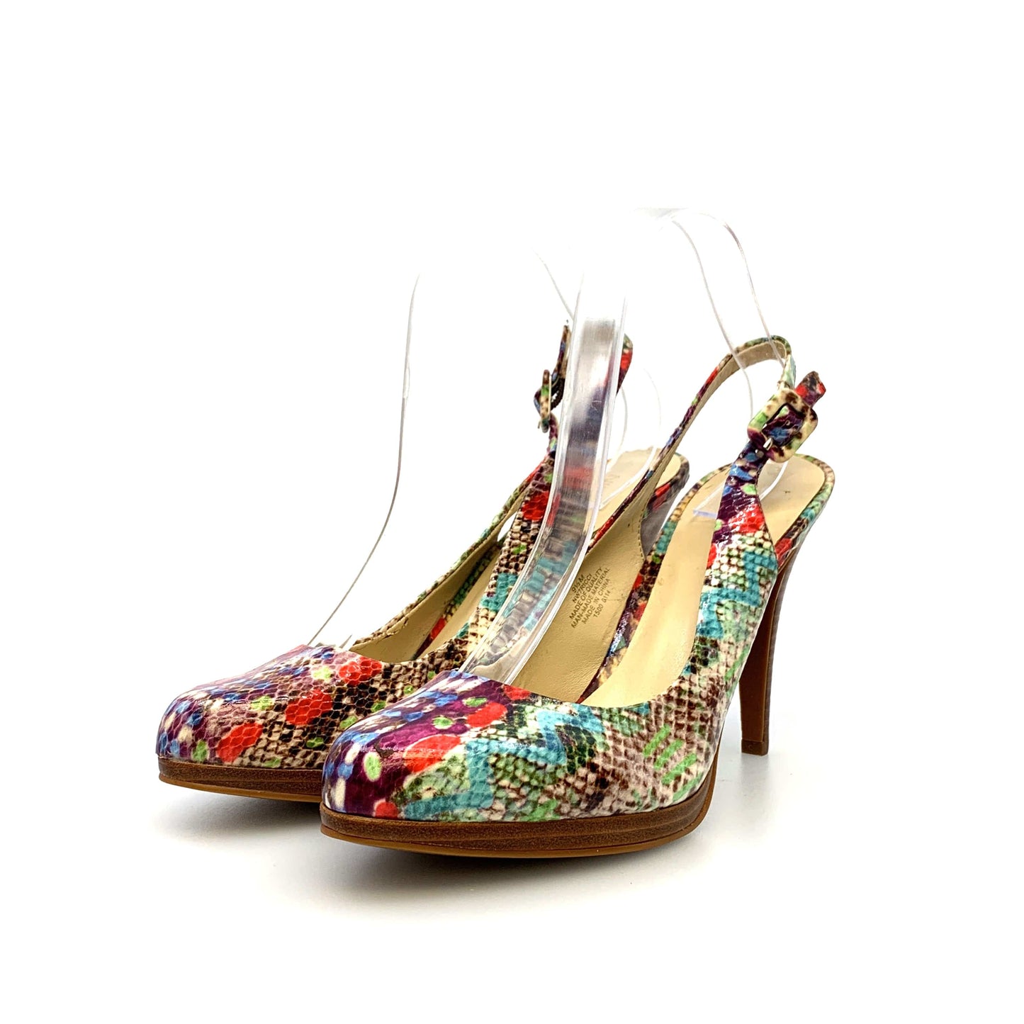 Nine West Womens Size 9.5M Rick Heel Snakeskin Multicolor