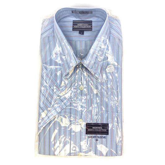 Vintage Mervyns Mens Collections Size 16 Shirt Blue Vintage Mervyns Men's Blue Striped Short Sleeve Button-Up Shirt - Size 16 Button-Up S/s
