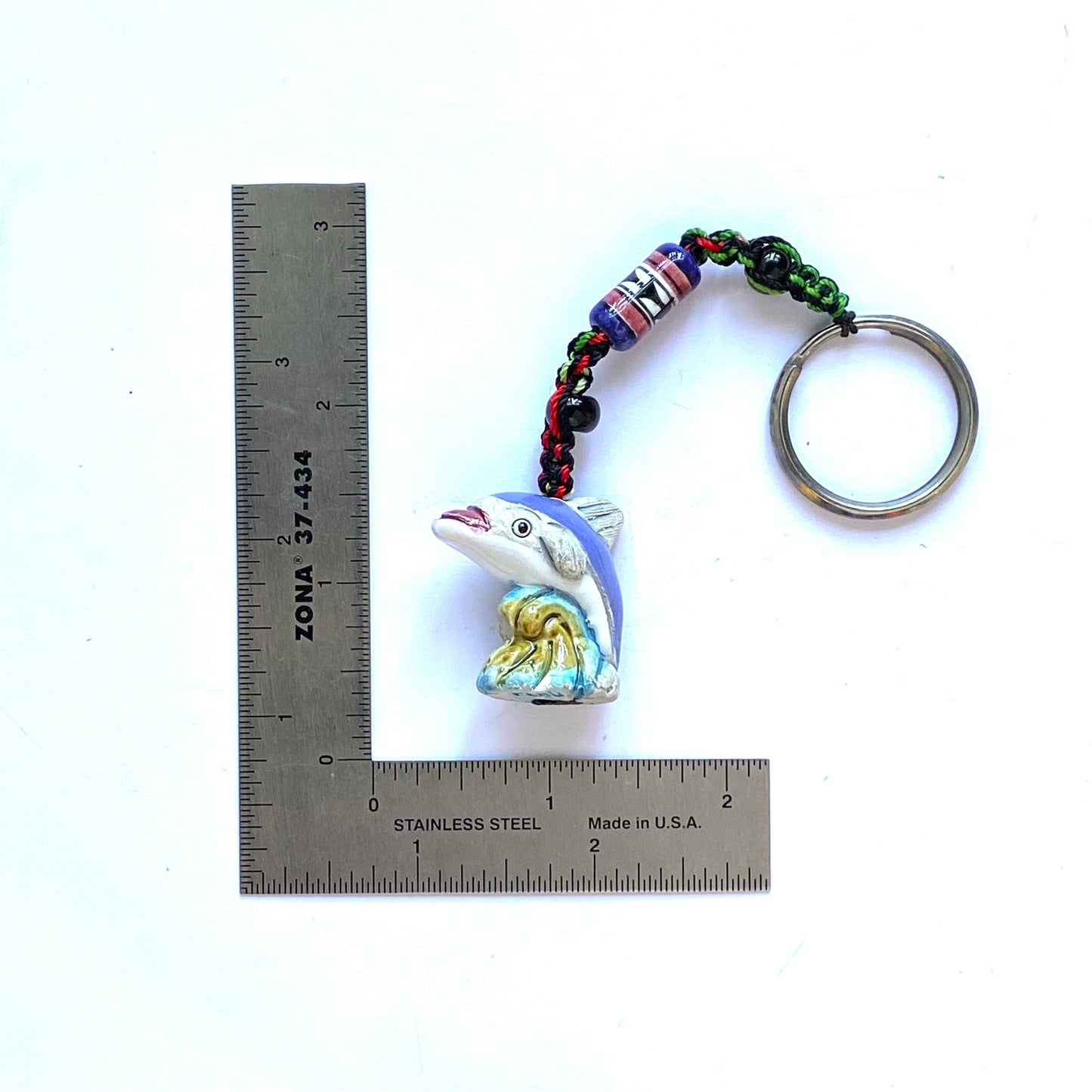 Vintage Hand-Carved Dolphin Keychain Charm Key Ring, Leps Peru