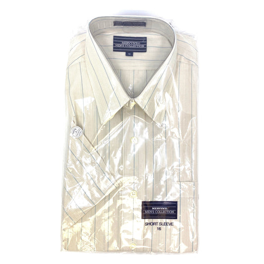 Vintage Mervyns Mens Collections Size 16 Shirt Short Sleeve Button Up Beige Striped