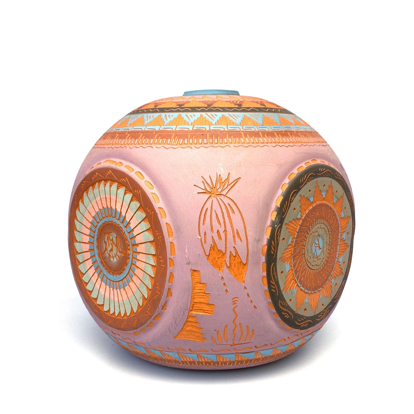Navajo Pottery Anna Tsosie Signed Terra Cotta Hand Etched 9.5” Large Rounded Square Vase