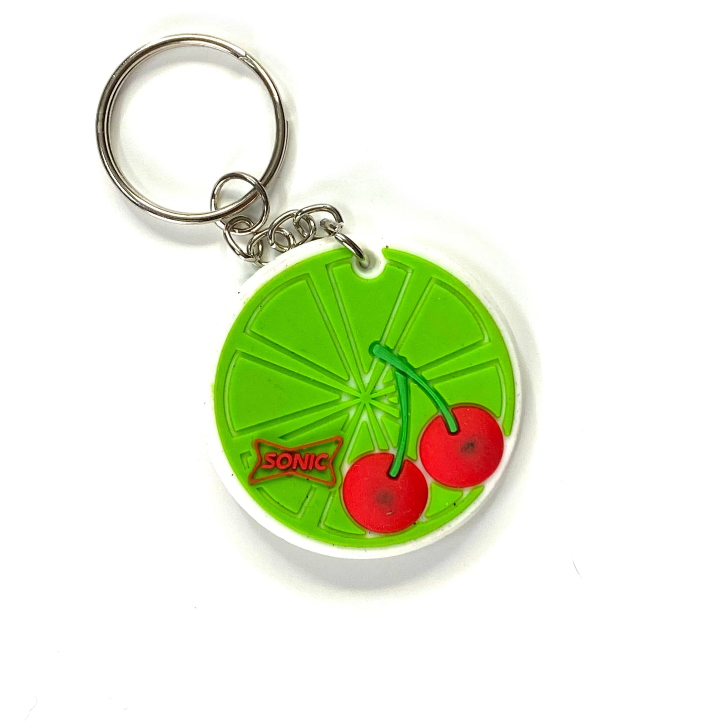 SONIC Drive-In Restaurant Cherry Limeade Keychain Key Ring Rubber Round