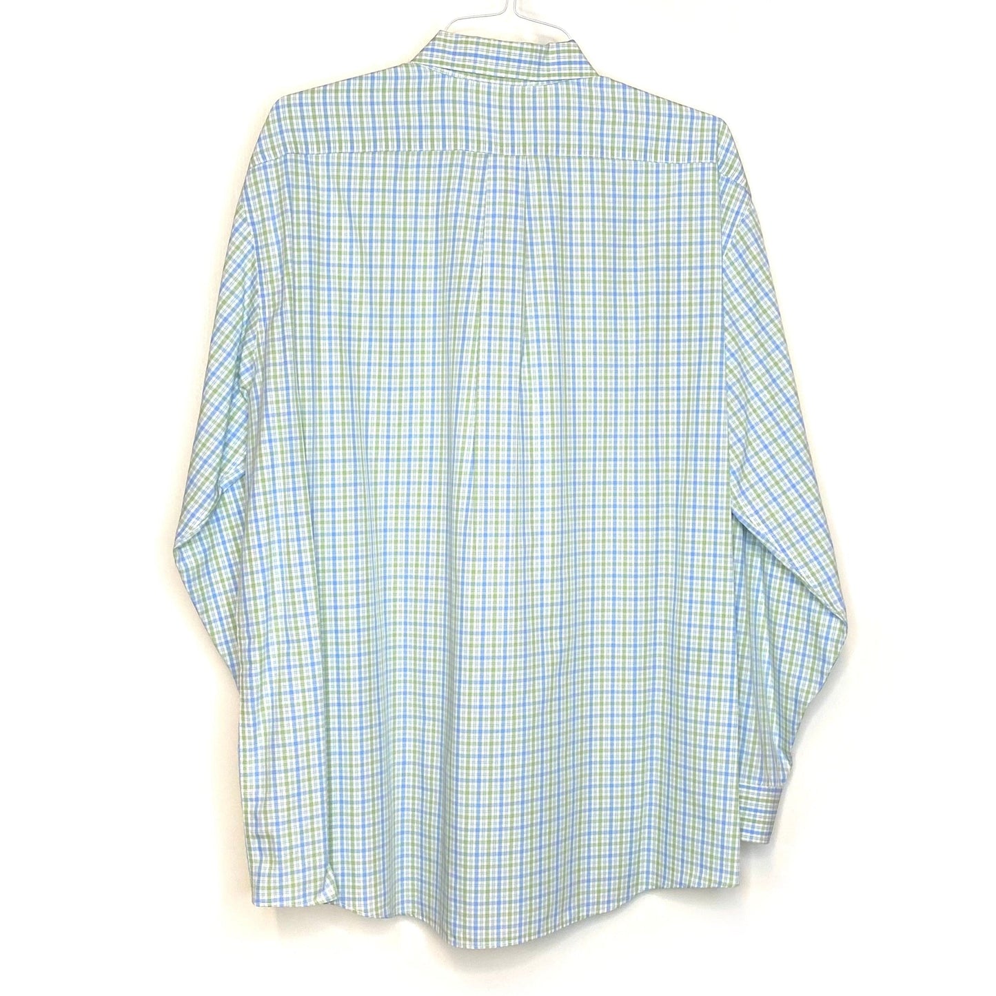 LL Bean Men's White, Green, and Blue Plaid Button-Up Shirt - Size XL - Long Sleeve