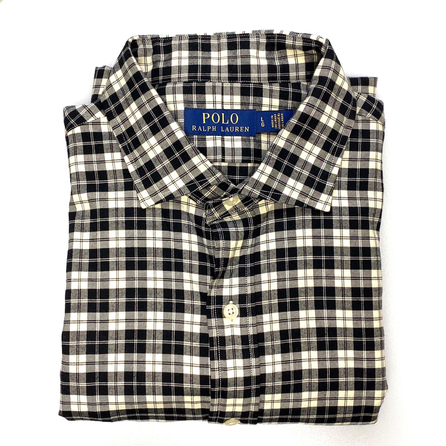 Polo Ralph Lauren Men's Plaid Dress Shirt - Size L - Black/White - 100% Cotton