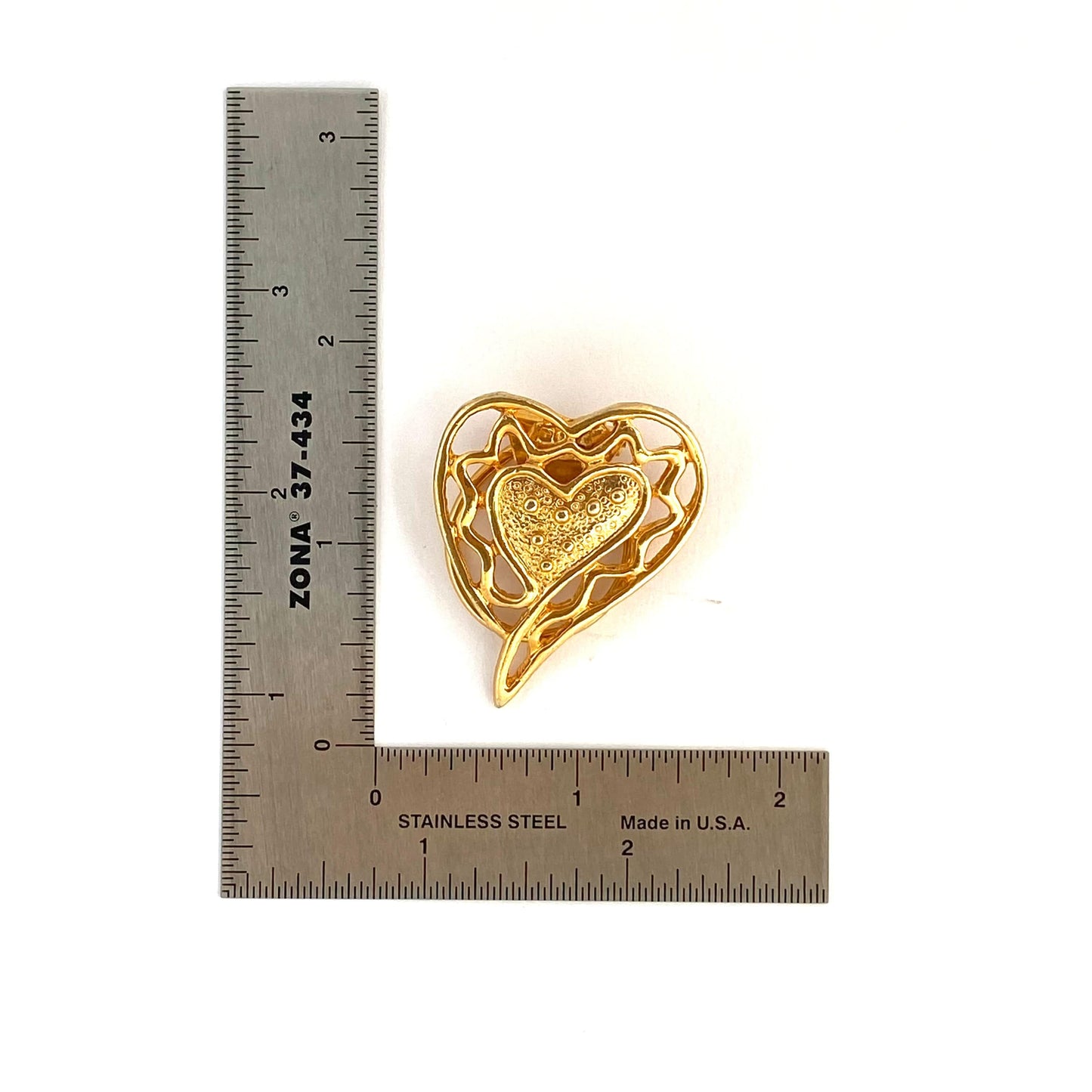 Vintage Goldtone Heart Scarf Clip Pin Openwork Style