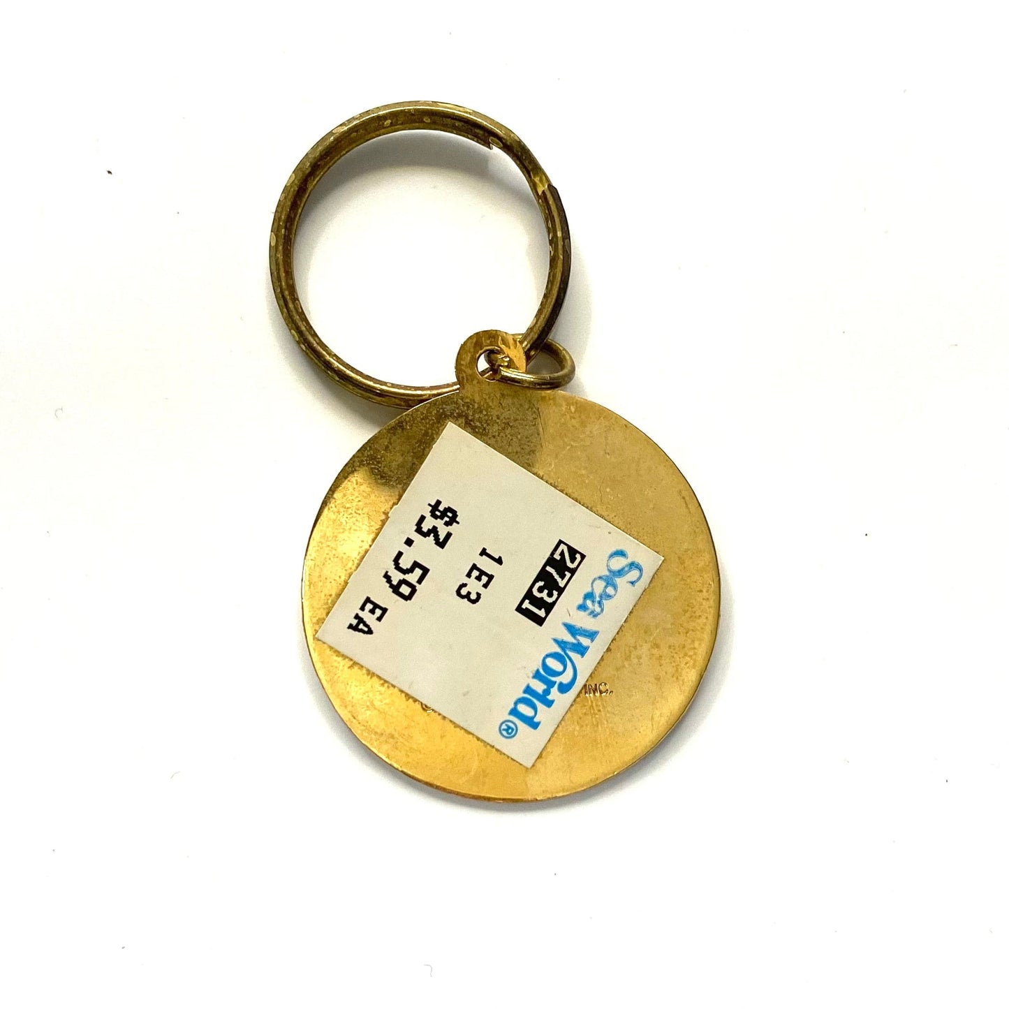 Vintage Sea World California Whale Logo Souvenir Keychain Key Ring Metal Round Gold