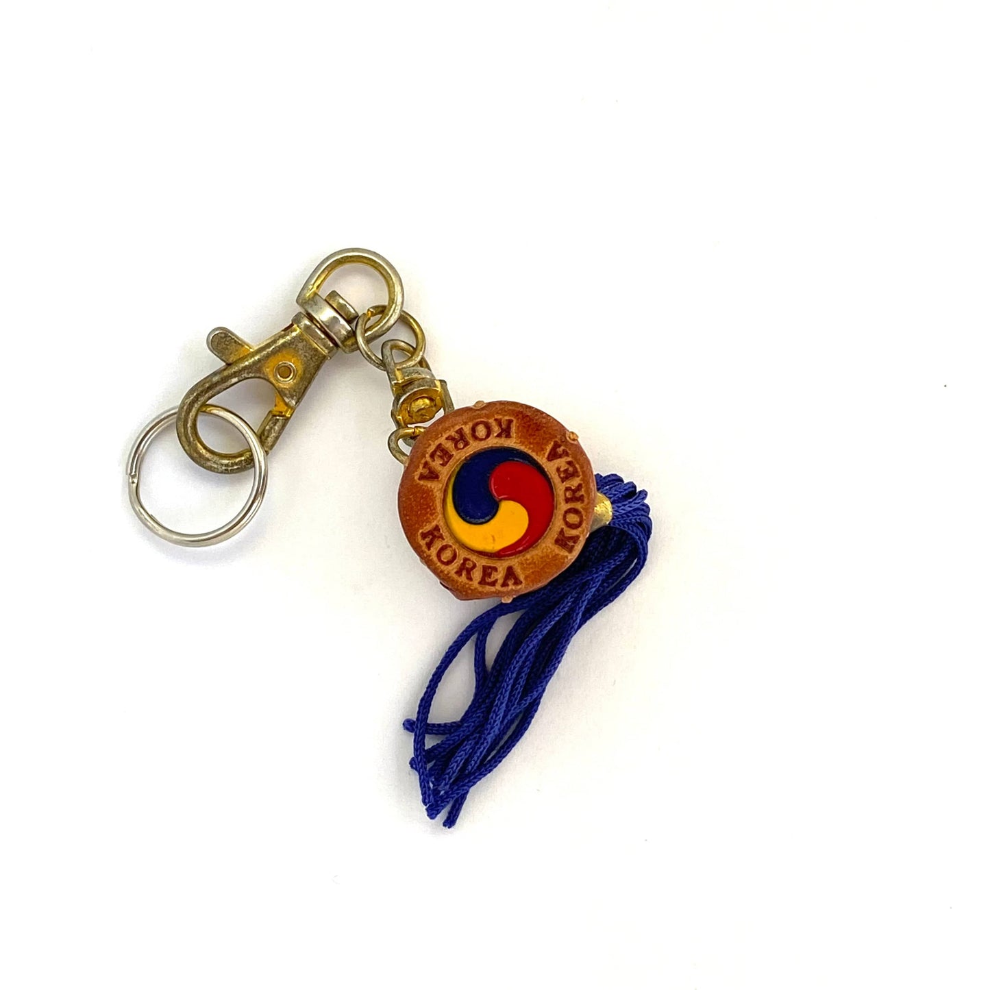 Vintage Korea Drum Tassle Travel Souvenir Solid Brass Keychain Key Ring Charm