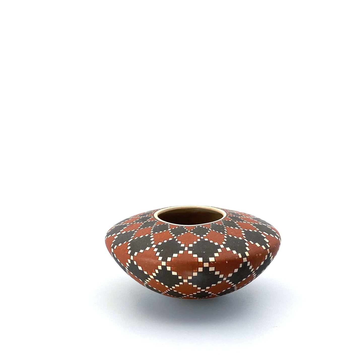 Vintage Julio Mora Seed Pot Mata Ortiz Casas Grandes Black Brown White Diamond