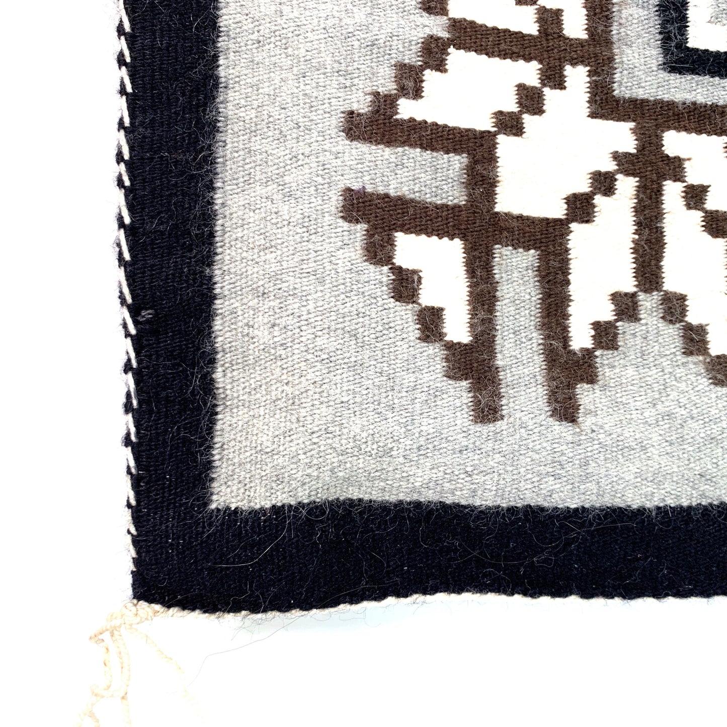 Vintage Navajo Hand-Woven Geometric Gray Kilim Rug by Lena Begay 44” x 29"