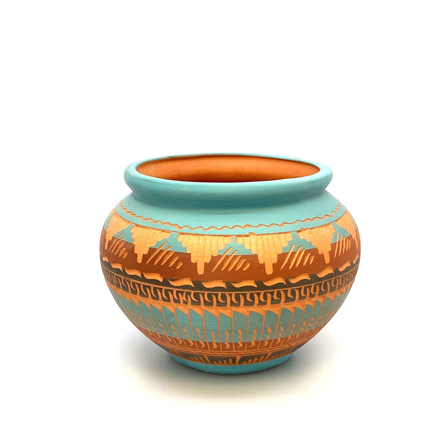 Navajo Pottery Anna Tsosie Signed Terra Cotta Hand Etched Pot 5”