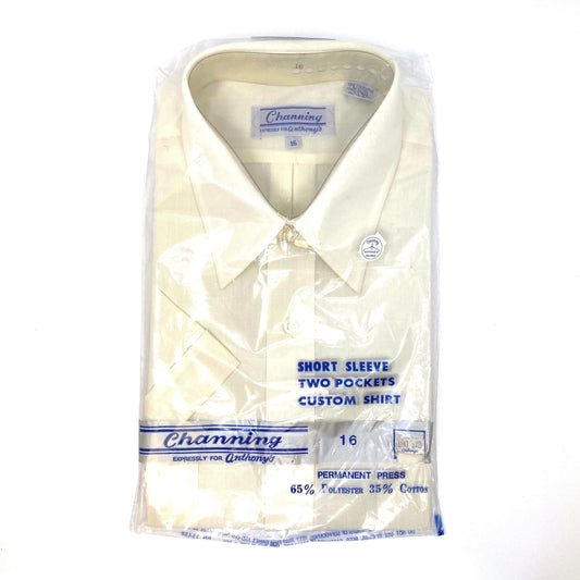 Vintage Channing Men's Light Yellow Short Sleeve Button-Up Shirt - Size 16
