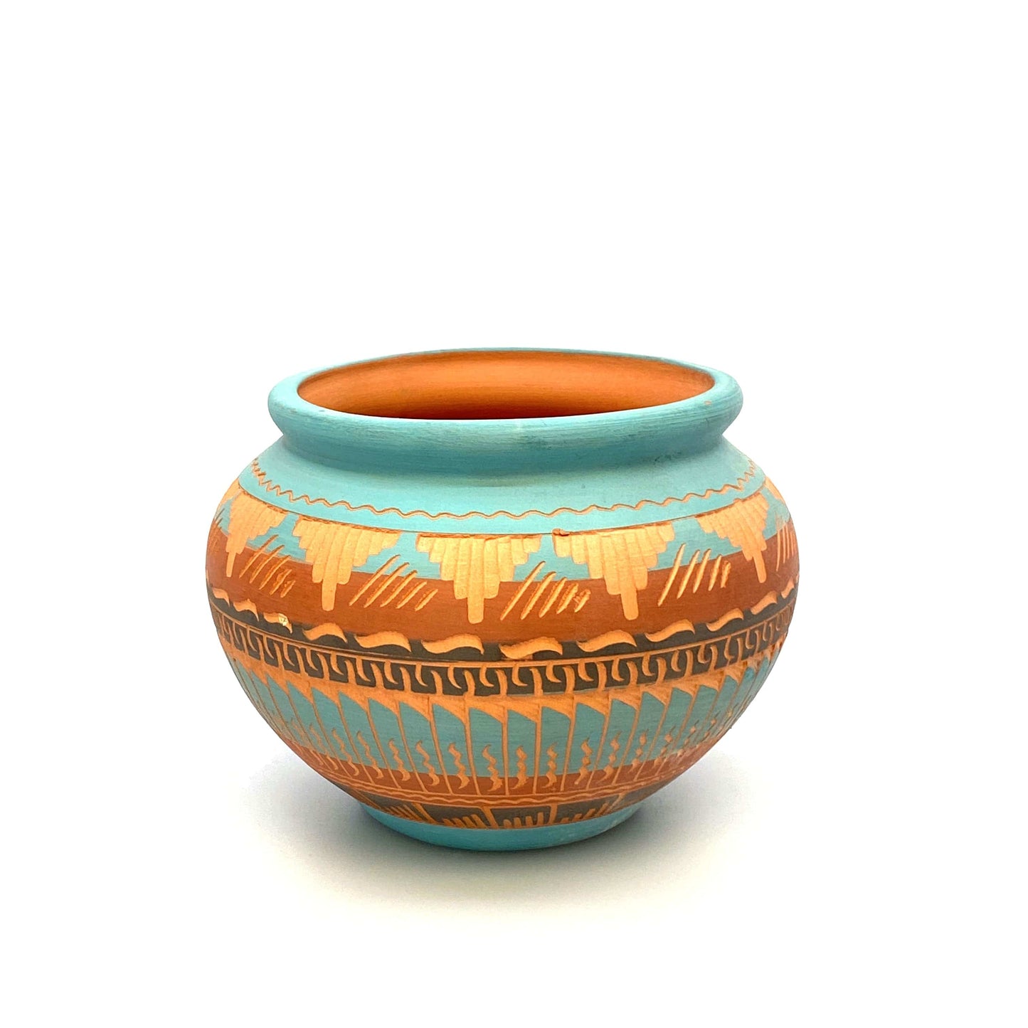 Navajo Pottery Anna Tsosie Signed Terra Cotta Hand Etched Pot 5”