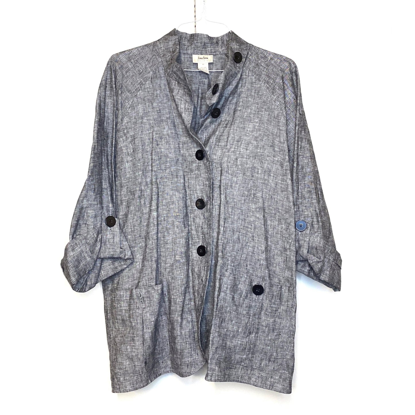 Neiman Marcus Women's Gray Linen Button-Up Shirt - Size XL - Long Sleeve