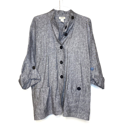 Neiman Marcus Women's Gray Linen Button-Up Shirt - Size XL - Long Sleeve