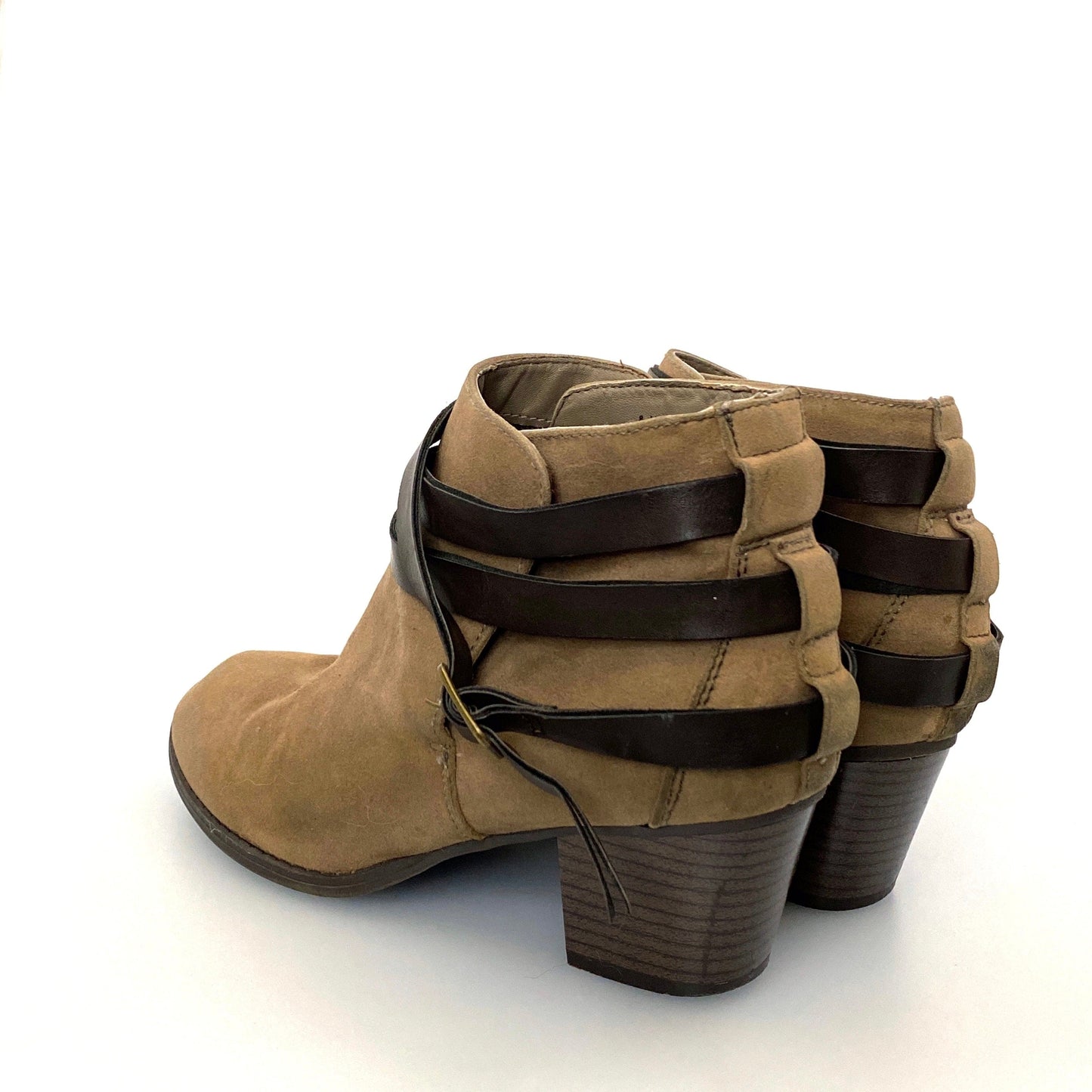 Mossimo Supply Womens Size 8 Brown Suede Strap Buckle Ankle Booties Boots