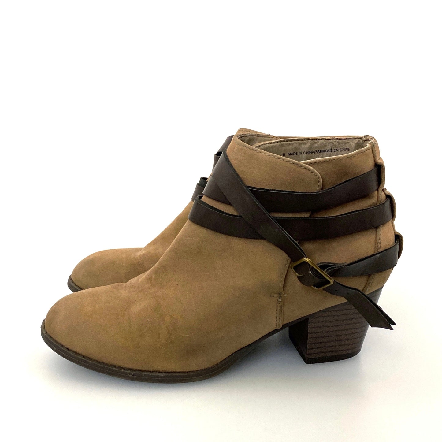 Mossimo Supply Womens Size 8 Brown Suede Strap Buckle Ankle Booties Boots