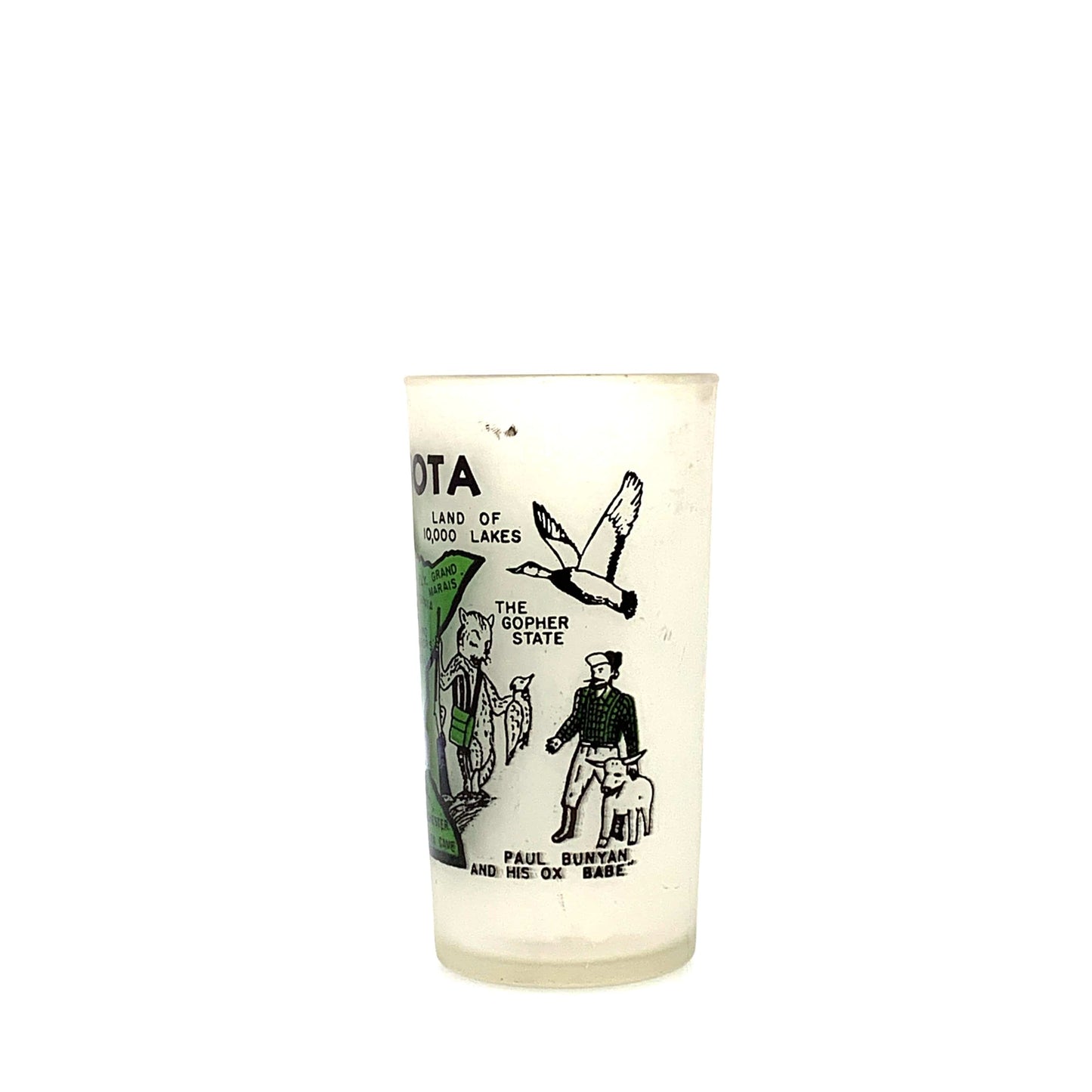 Minnesota Souvenir Drinking Glass Land Of 10,000 Lakes Frosted Glass