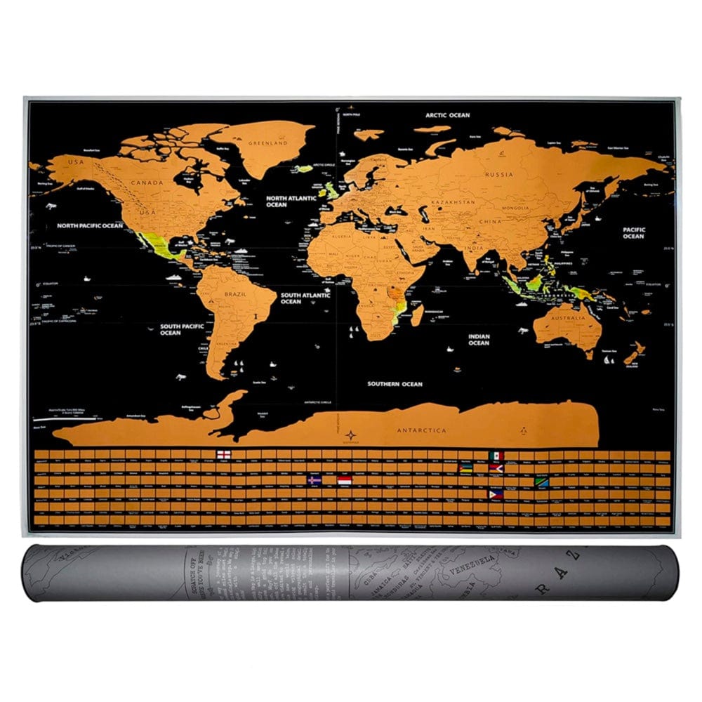 Scratch Off World Map, 32" x 23" Topographic Map Poster with Countries Flags