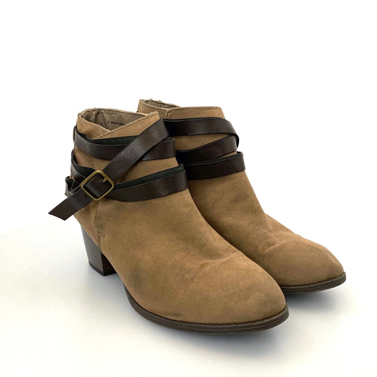 Mossimo Supply Womens Size 8 Brown Suede Strap Buckle Ankle Booties Boots