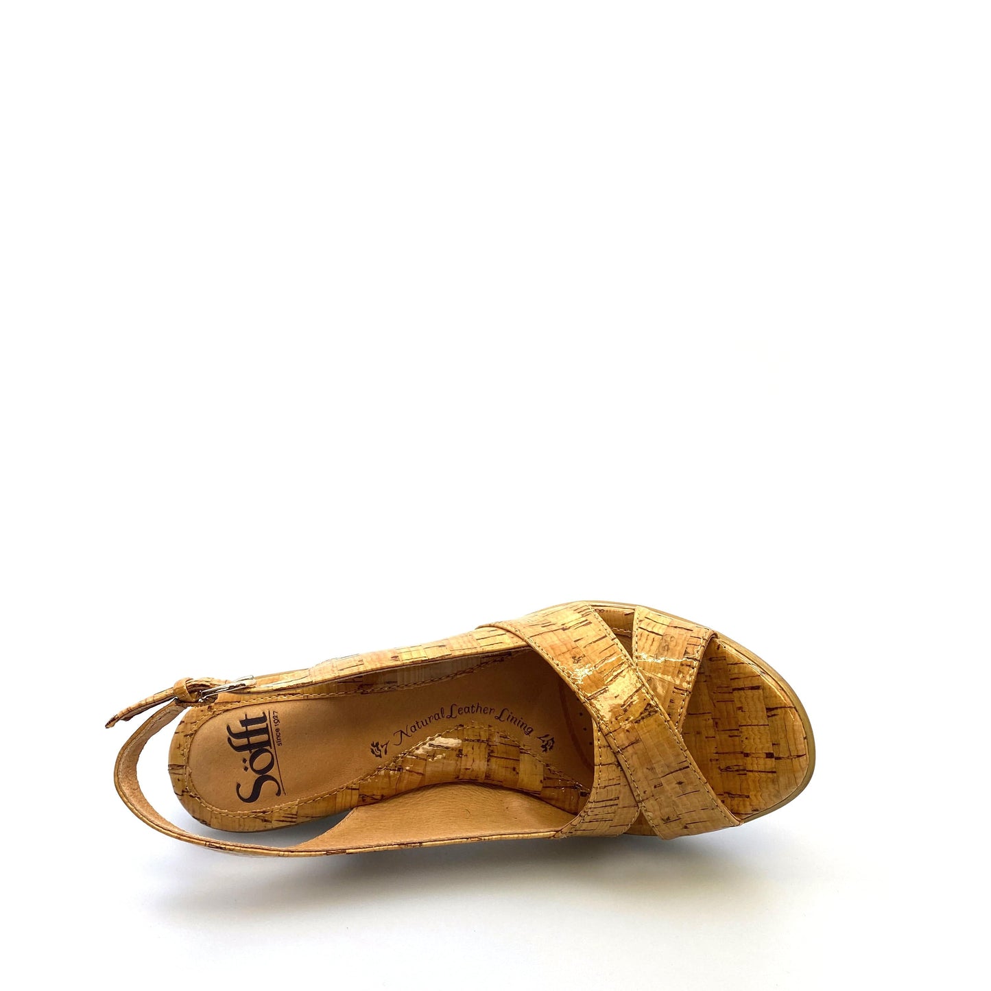 Sofft Womens “Portia” Size 6M Natural Laminated Cork Open-Toe Slingback Heels