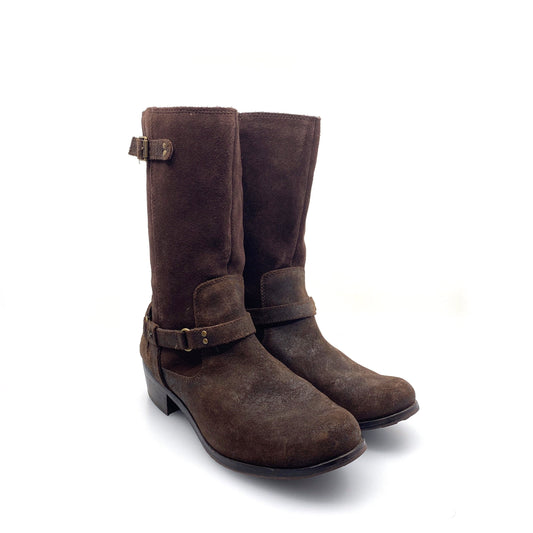 UGG Womens Size 6 Caddie Lodge Brown Leather Western Boots Zipper