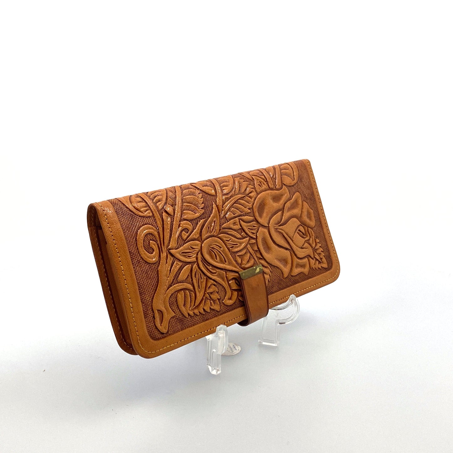 Vintage Jo-o-Kay Hand-Tooled Beige Leather Wallet
