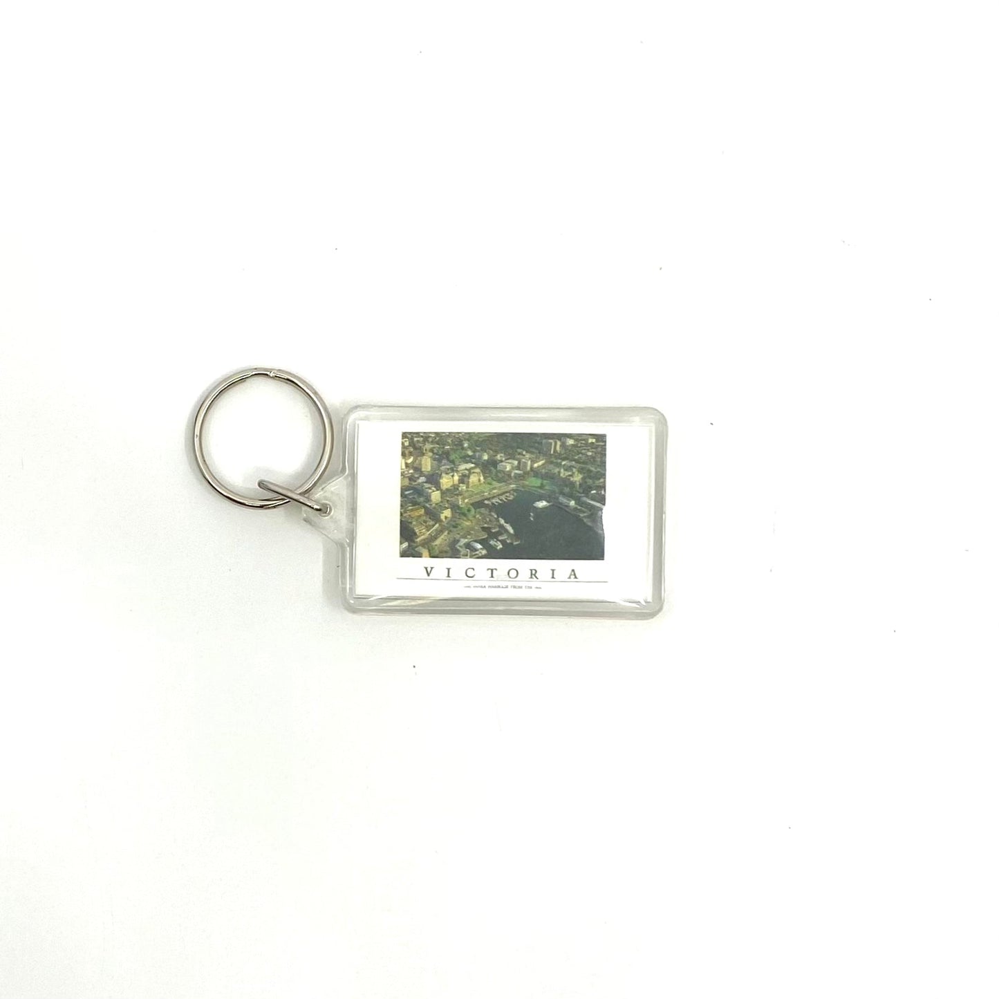 Vintage “Victoria” British Columbia Acrylic Travel Souvenir Keychain Key Ring Rectangle Clear
