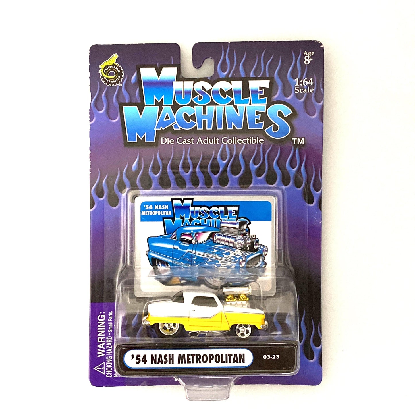 Muscle Machines Nash Metropolitan Diecast Car – Vintage 1:64 Scale Collectible for Car Enthusiasts – White/Yellow Design