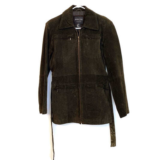 Neutral Zone Outerwear Womens Size M Brown Leather Belted Jacket
