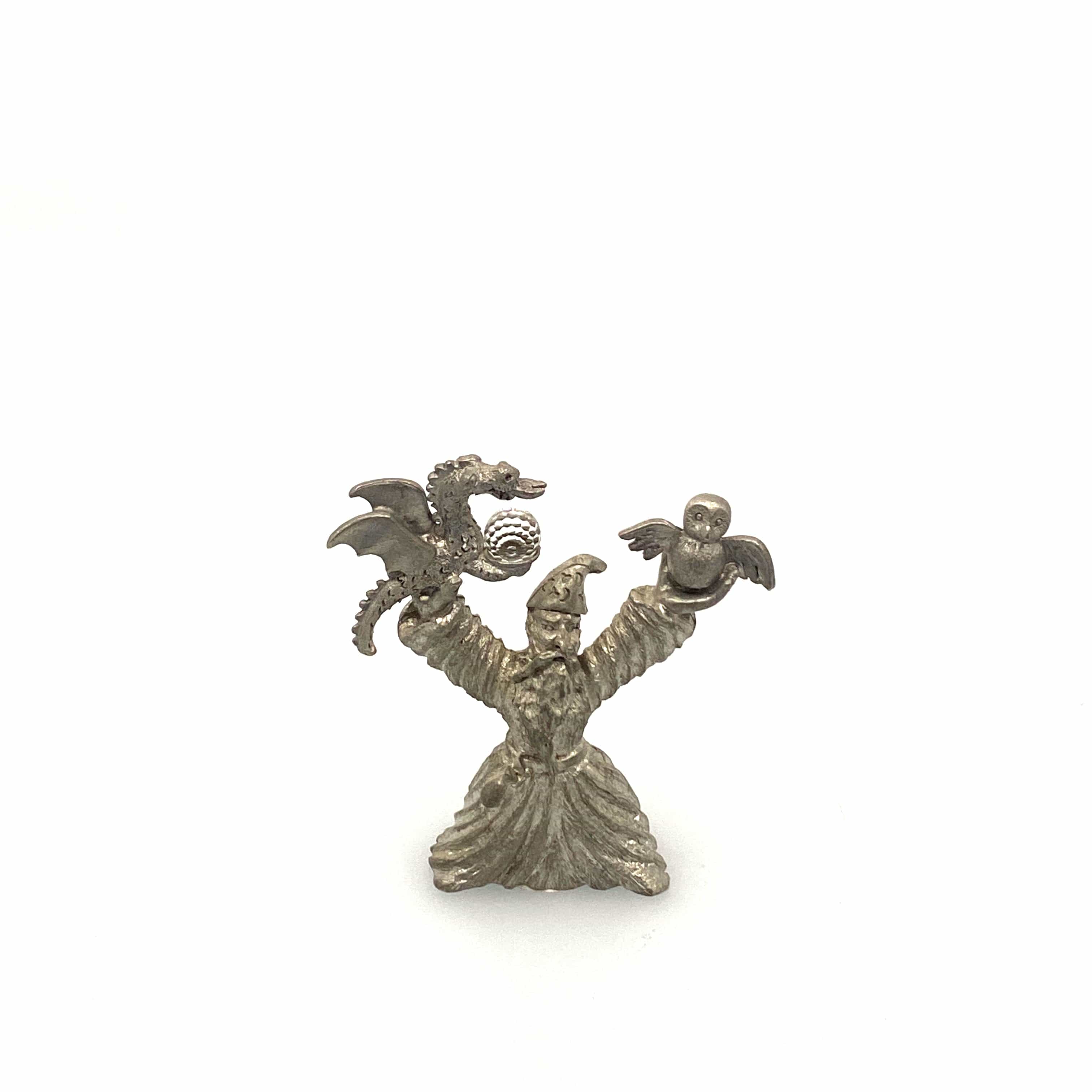 Spoontiques 1983/1984 Pewter Wizard Figurine Bird Dragon w/Crystal Bal ...