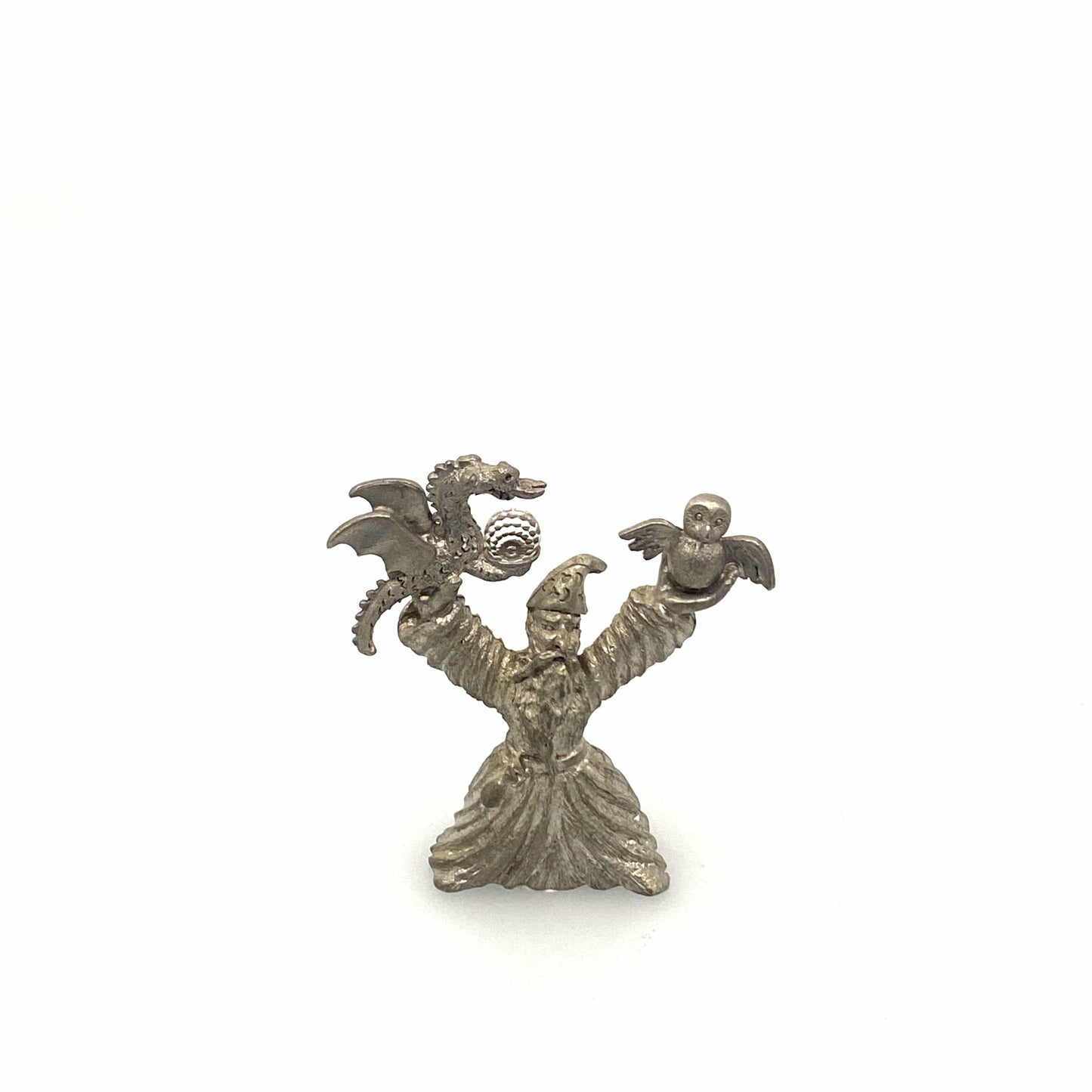 Spoontiques 1983/1984 Pewter Wizard Figurine Bird Dragon w/Crystal Ball