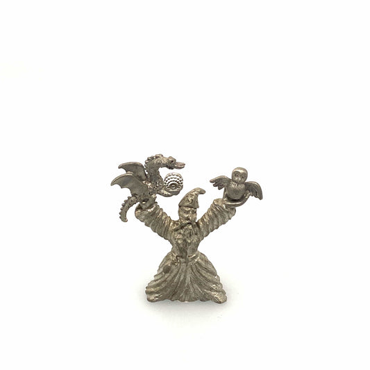 Spoontiques 1983/1984 Pewter Wizard Figurine Bird Dragon w/Crystal Ball