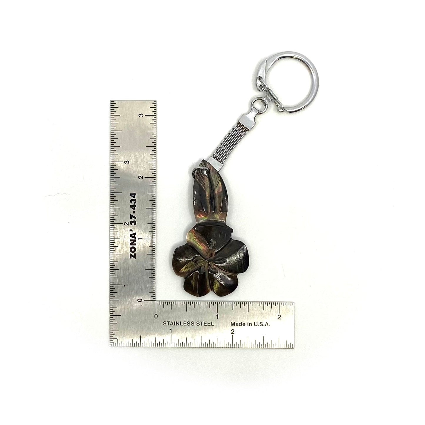 Vintage Tahiti Mother of Pearl Hand-Carved Gardenia Souvenir Keychain Key Ring