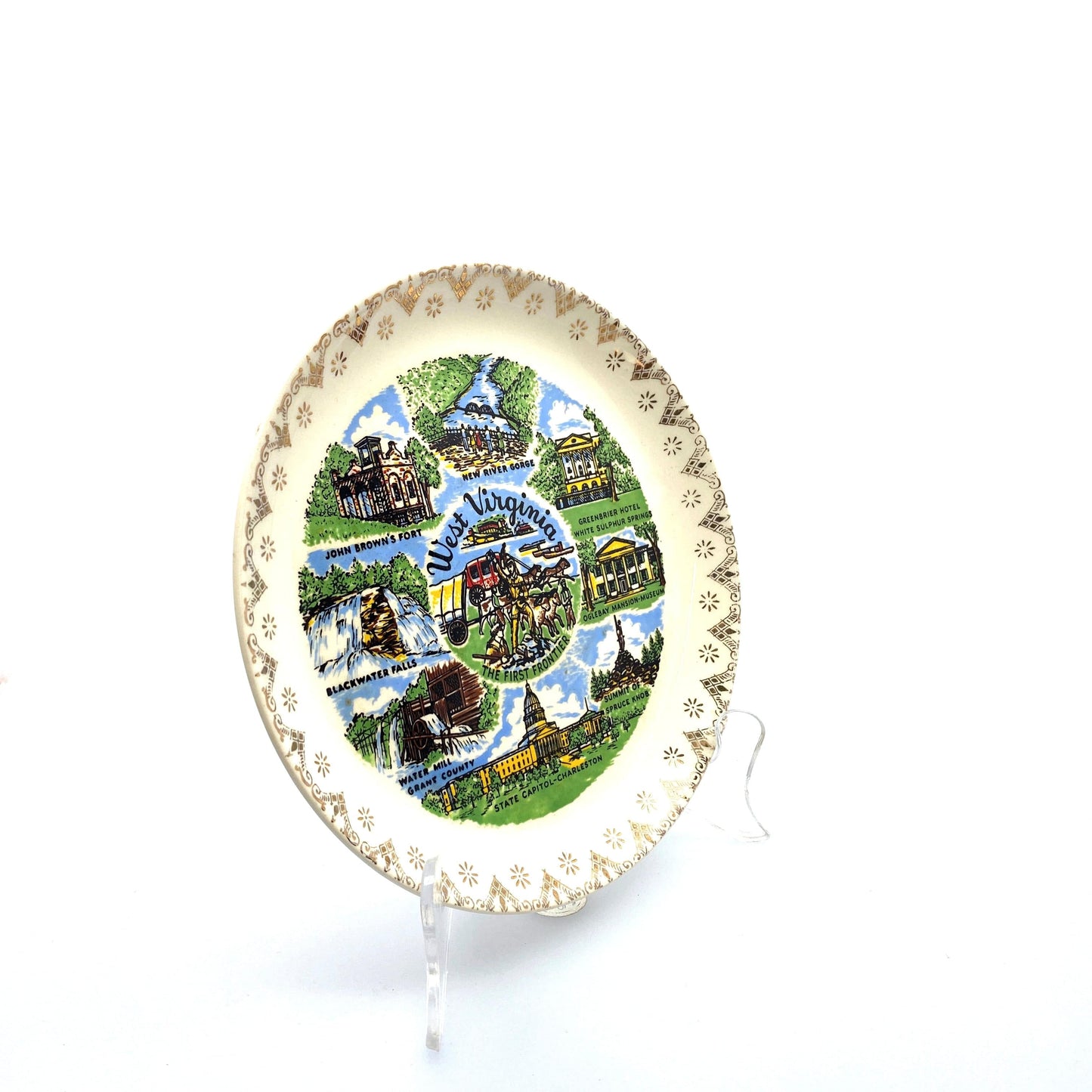 Vintage State Souvenir Plate “West Virginia The First Frontier” Collectible, White - 7.5”