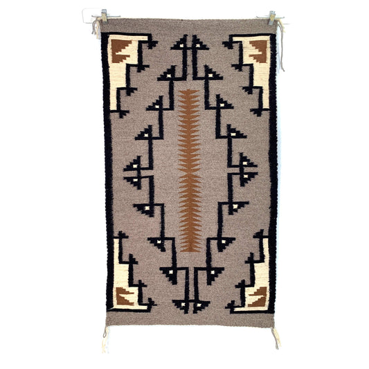 Vintage Navajo Hand-Woven Gray Brown Geometric Kilim Rug by Lena Begay 45” x 25”