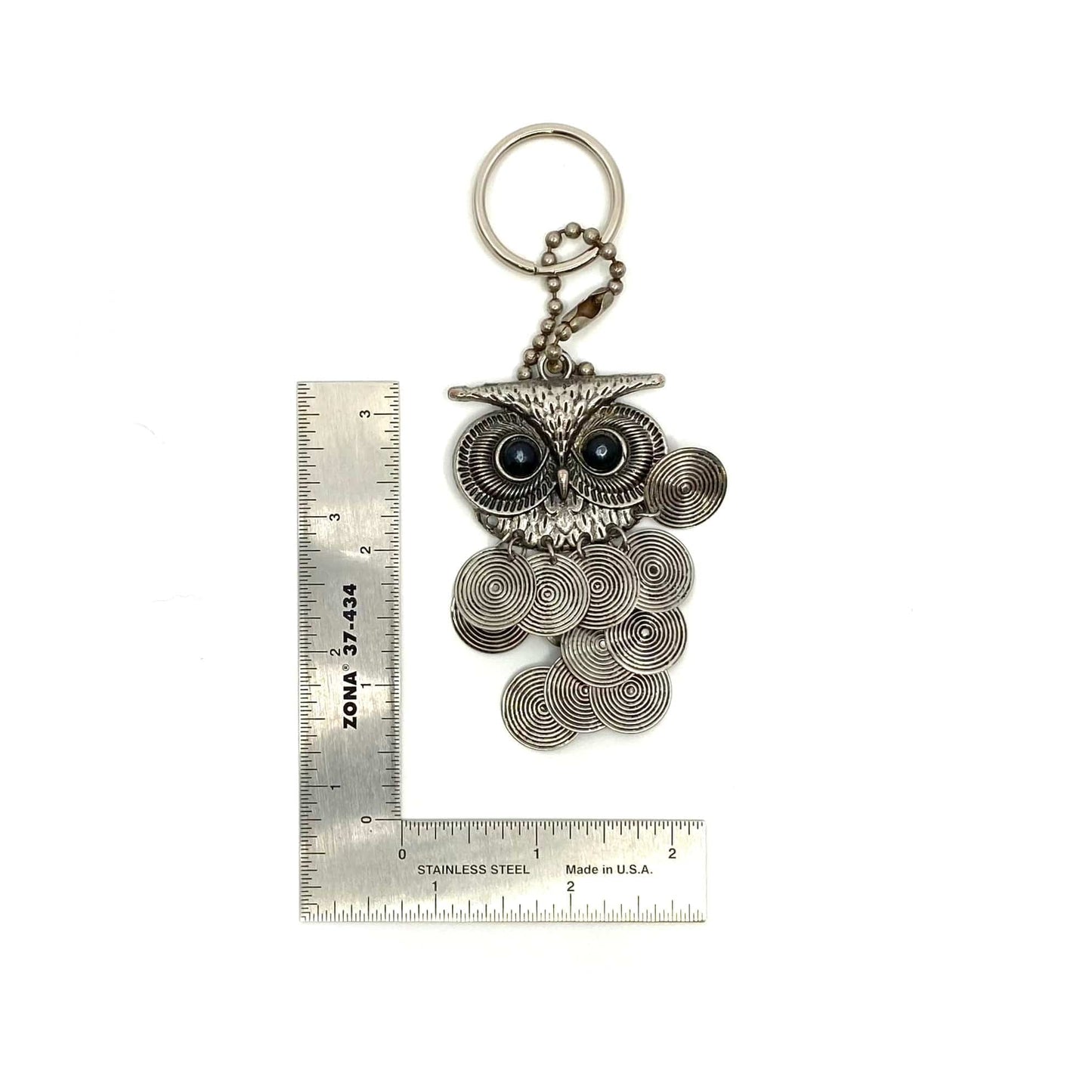 Silver Metal Owl Keychain Large Dangling Charm Key Ring