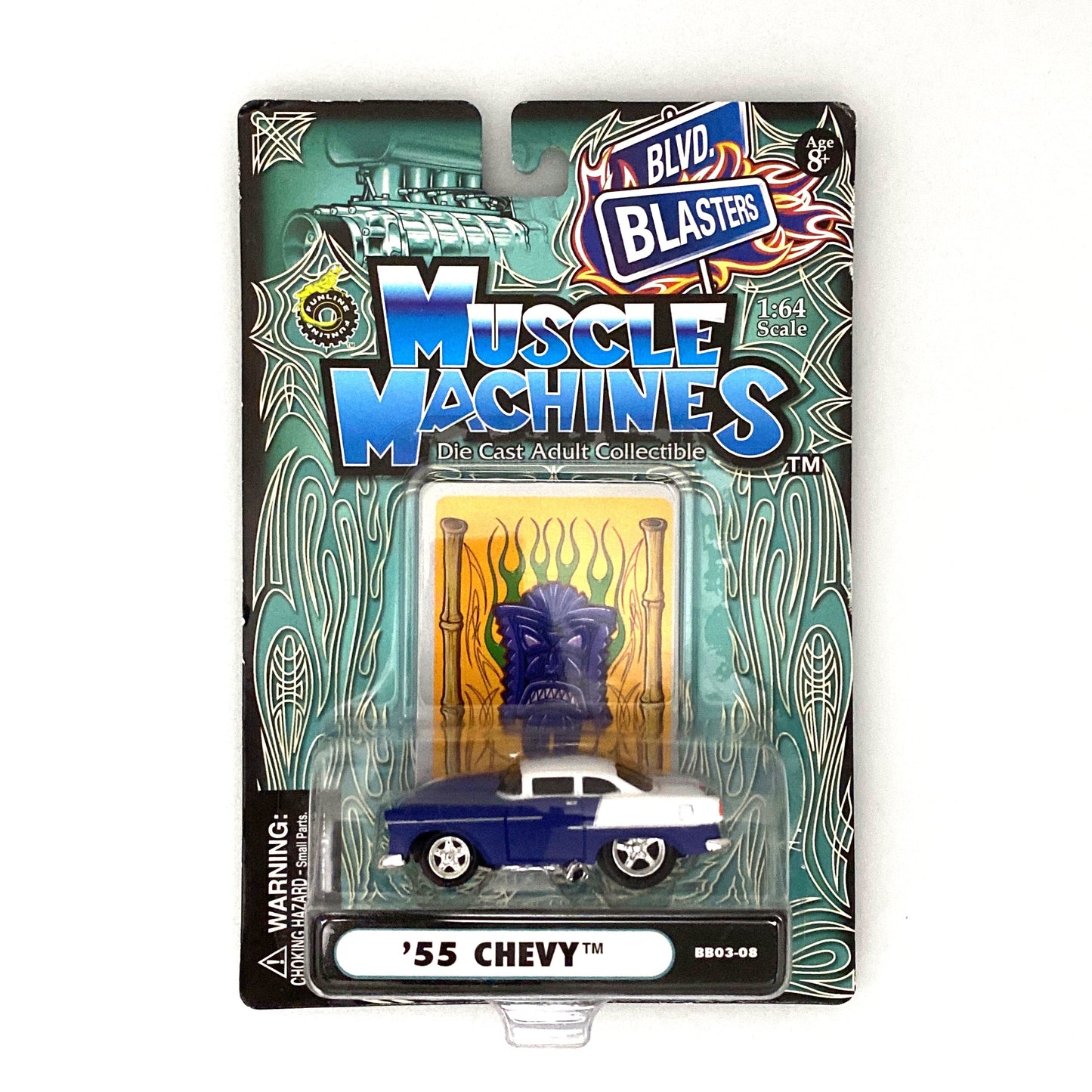 Muscle Machines '55 Chevy Diecast Car – Vintage White/Purple Collectible for Adult Enthusiasts