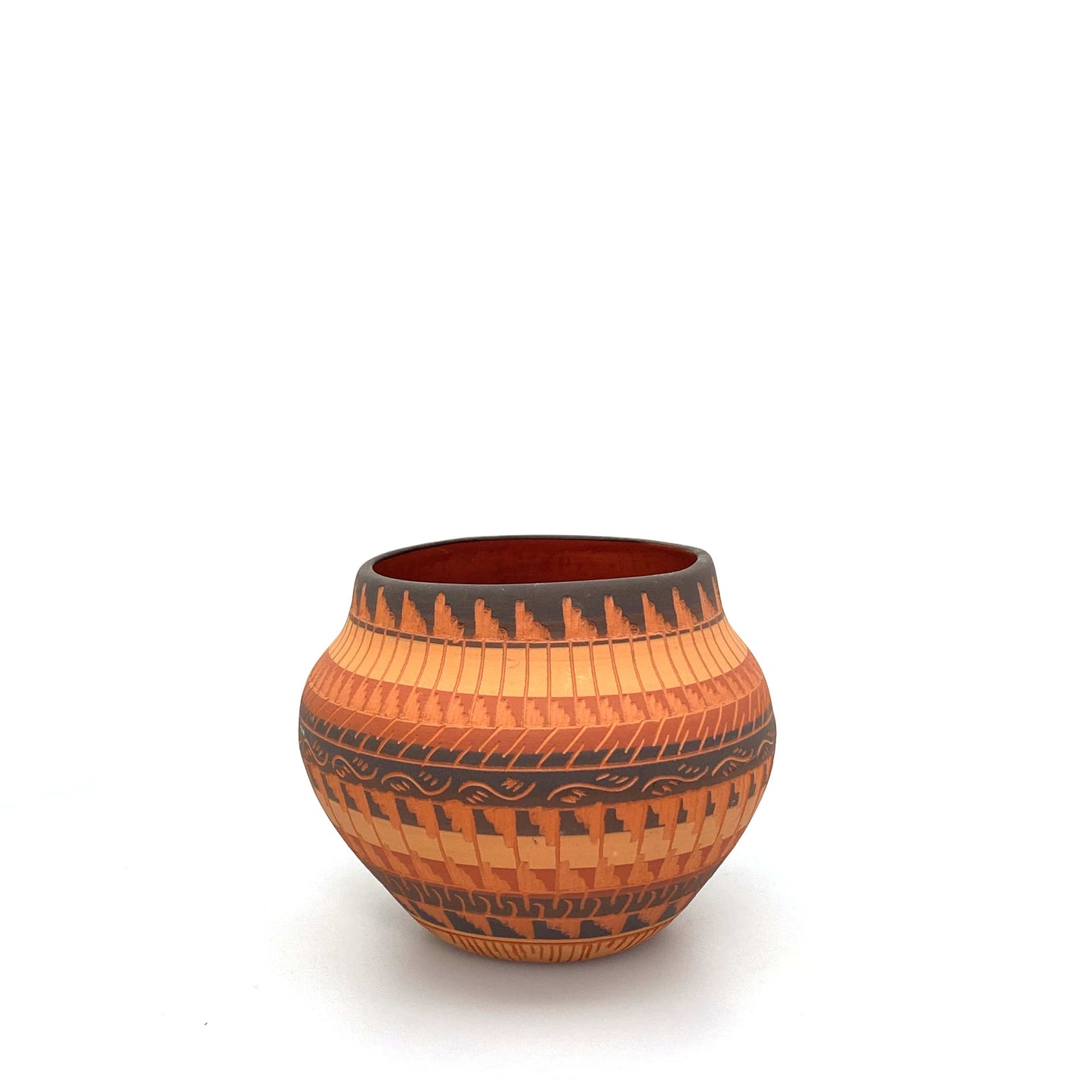 Navajo Pottery by Anna Tsosie Terra Cotta Hand Etched Small Pot 4.5” Orange Brown
