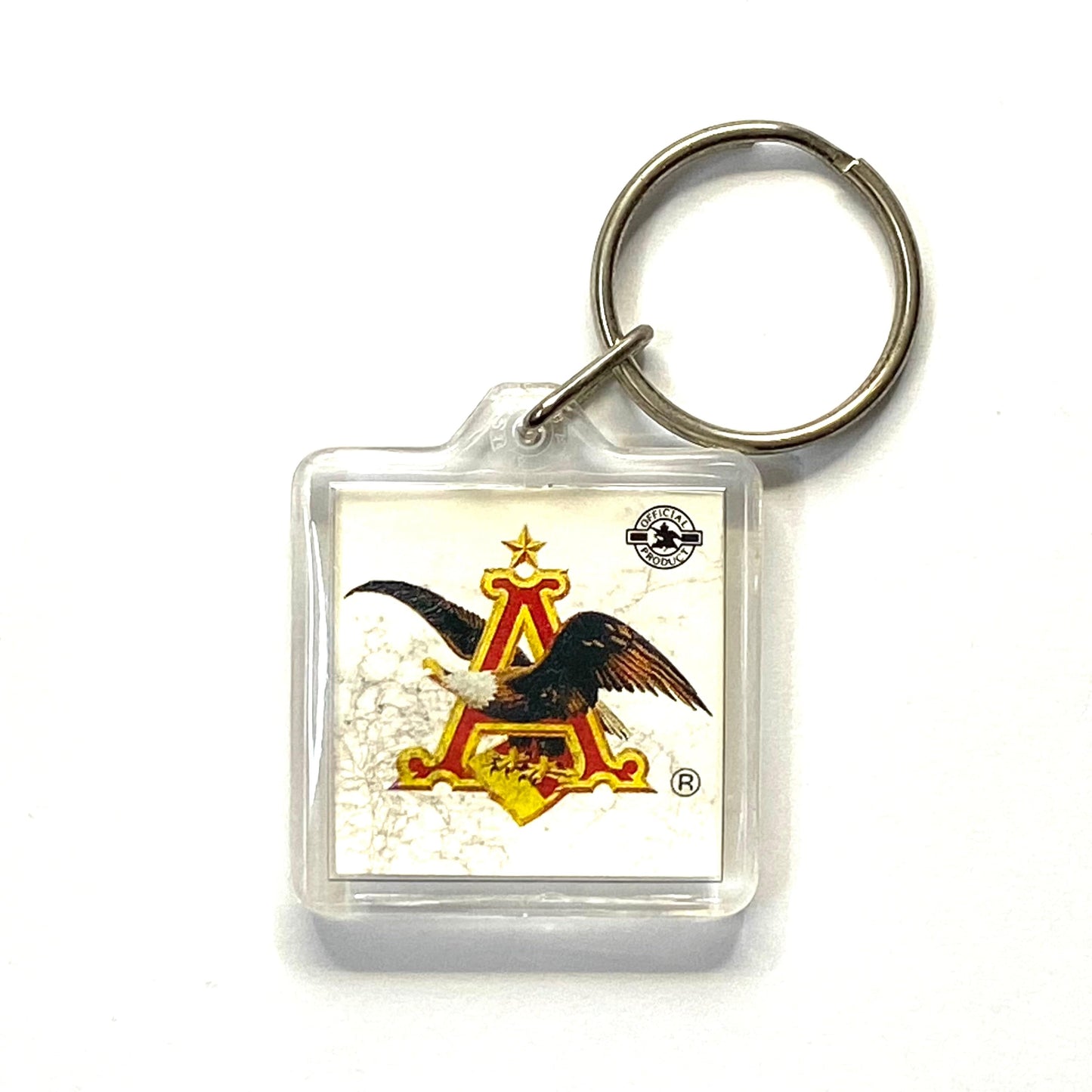Vintage Anheuser-Busch Travel Souvenir Keychain Key Ring Square Clear Acrylic