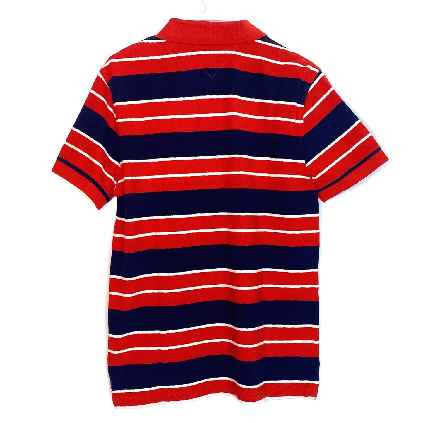 Tommy Hilfiger Mens Size S Orange Blue White Polo Shirt Striped Classic Fit S/S