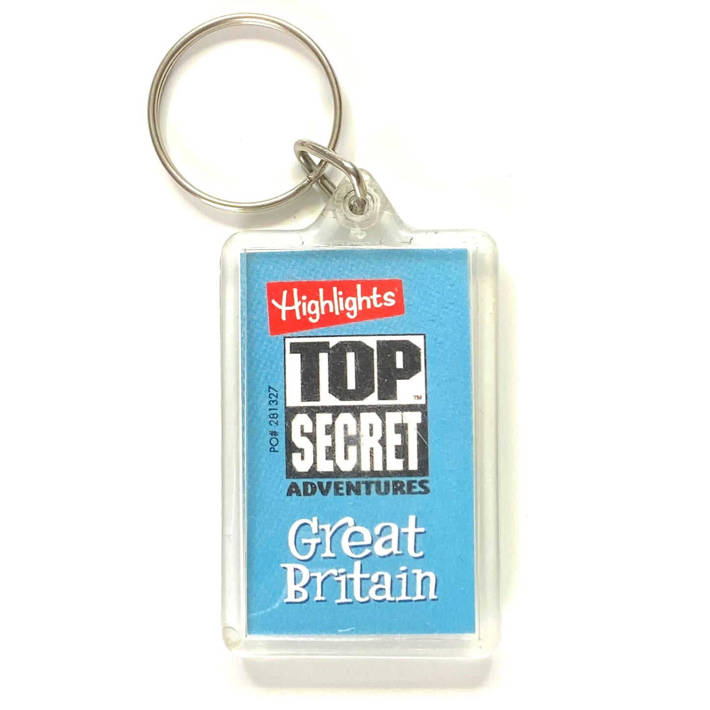Vintage Highlights “Great Britain” Travel Souvenir Keychain Key Ring Rectangle Clear Acrylic